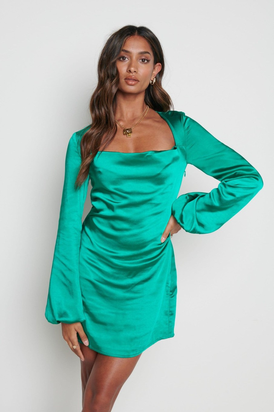 Clothing Pretty Lavish | Janis Mini Cowl Neck Dress Emerald