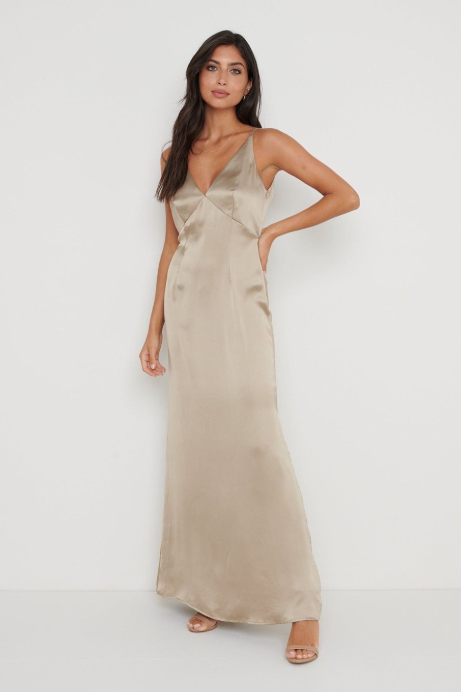 Clothing Pretty Lavish | Priya Slip Maxi Dress Taupe