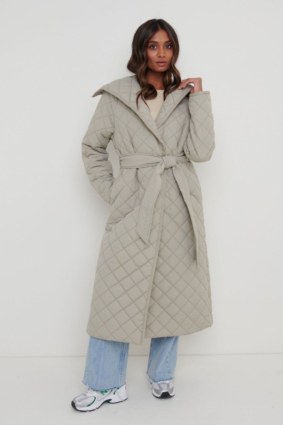 Clothing Pretty Lavish | Denver Quilted Oversized Coat Olive