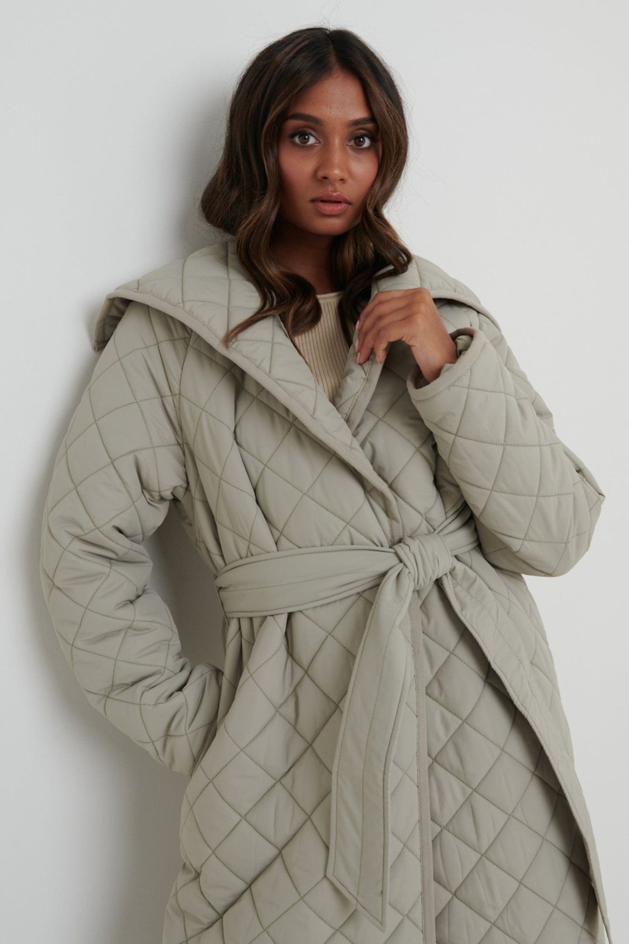 Clothing Pretty Lavish | Denver Quilted Oversized Coat Olive