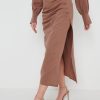 Clothing Pretty Lavish | Harrie Ruched Skirt Brown