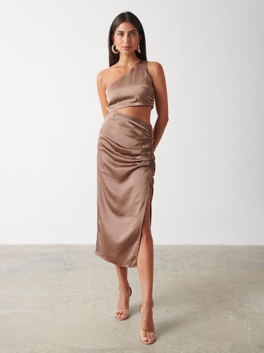 Clothing Pretty Lavish | Sachi Cut Out Ruched Midaxi Dress Mocha