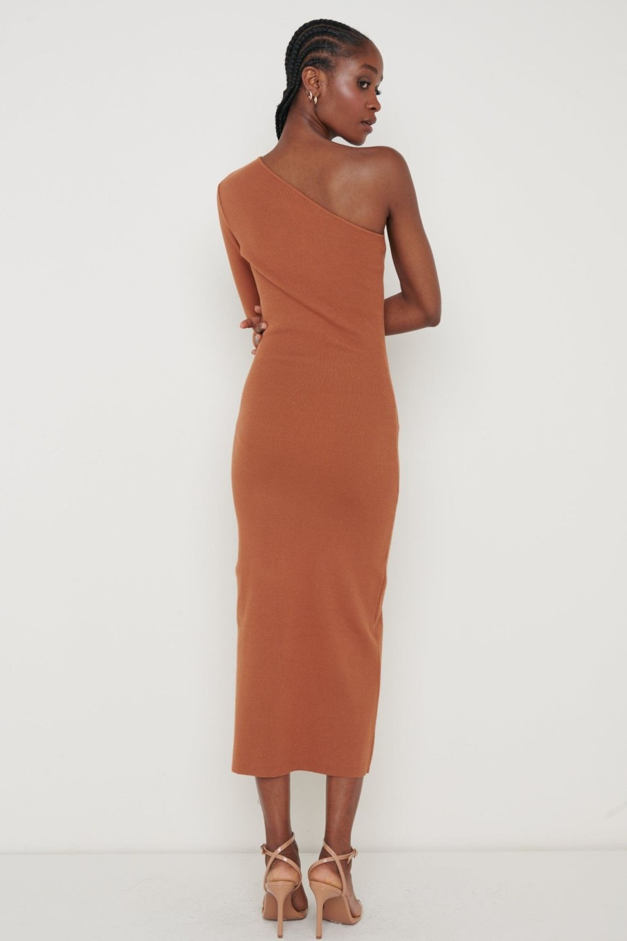 Clothing Pretty Lavish | Alayah One Shoulder Midaxi Knit Dress Ginger