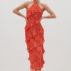 Clothing Pretty Lavish | Katy Ruffle Midaxi Dress Red And Orange Floral