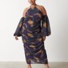 Clothing Pretty Lavish | Roma Ruched Midaxi Dress Curve Dark Amethyst & Saffron Floral