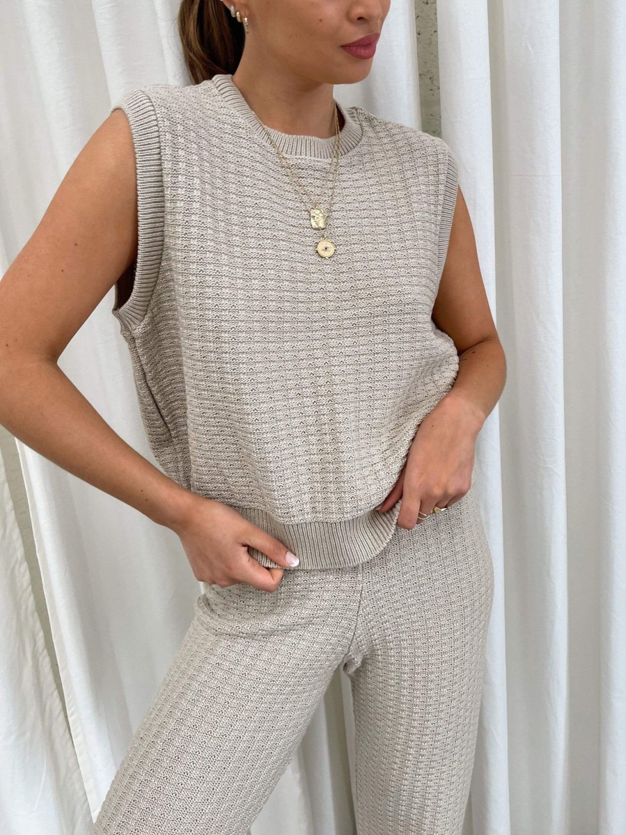 Clothing Pretty Lavish | Quinn Crochet Knit Top Taupe