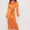 Clothing Pretty Lavish | Ronnie Satin Wrap Dress Orange