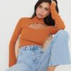 Clothing Pretty Lavish | Presley High Neck Cut Out Knit Top Orange