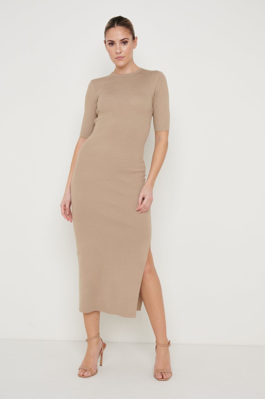 Clothing Pretty Lavish | Rosa Midaxi Knit Dress Stone