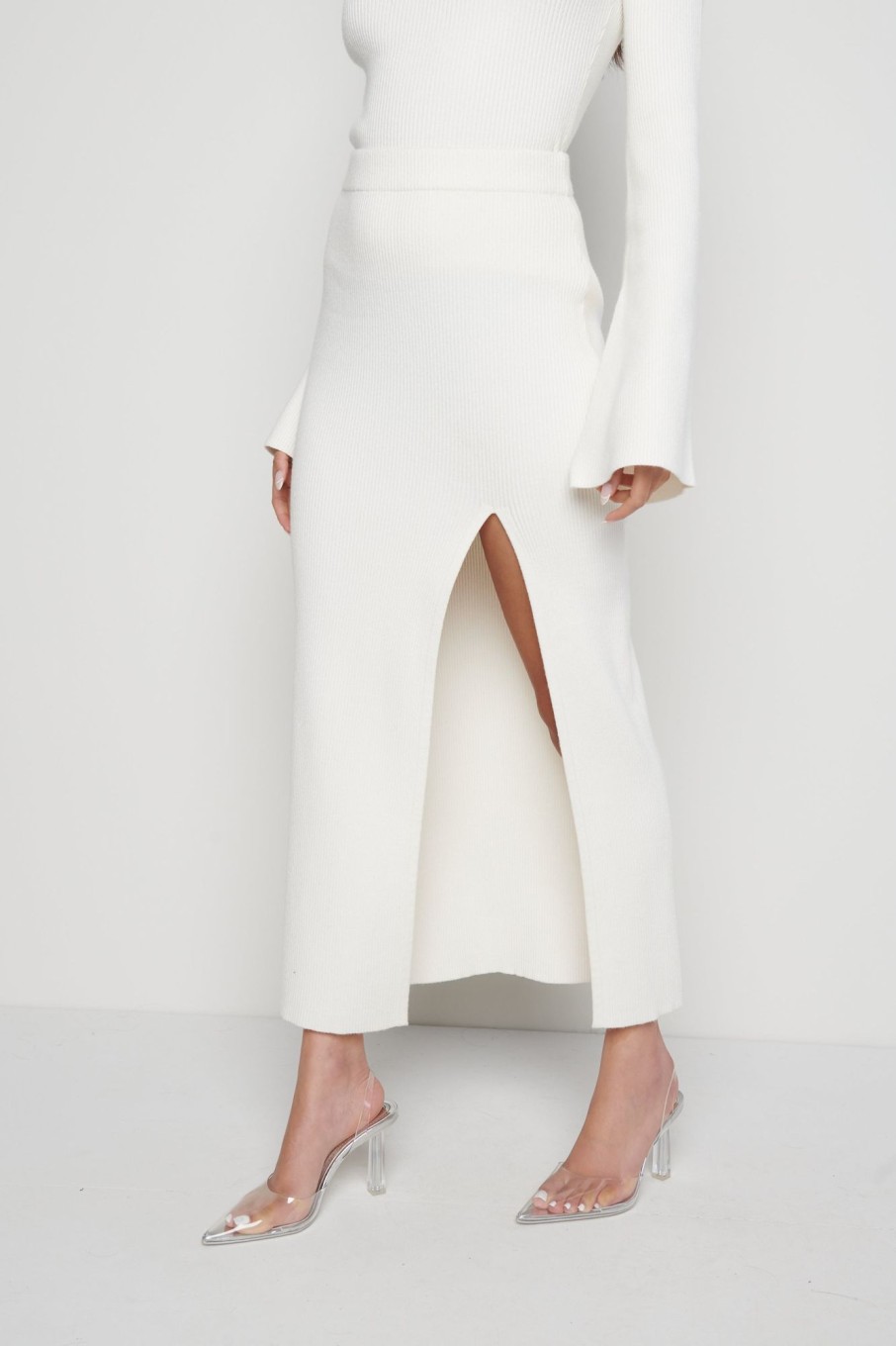 Clothing Pretty Lavish | Blythe Slit Knit Skirt Cream