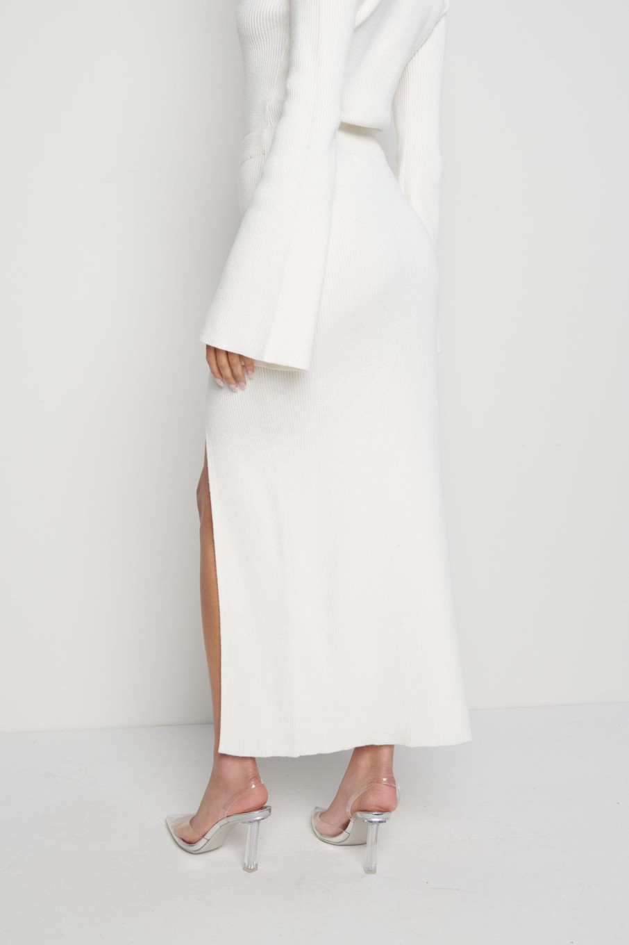 Clothing Pretty Lavish | Blythe Slit Knit Skirt Cream