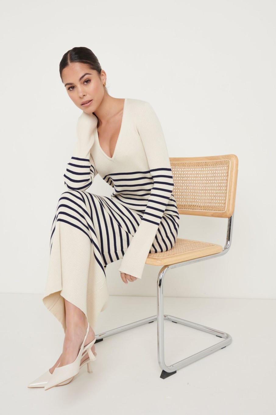 Clothing Pretty Lavish | Vanessa Striped Knit Dress Cream And Navy