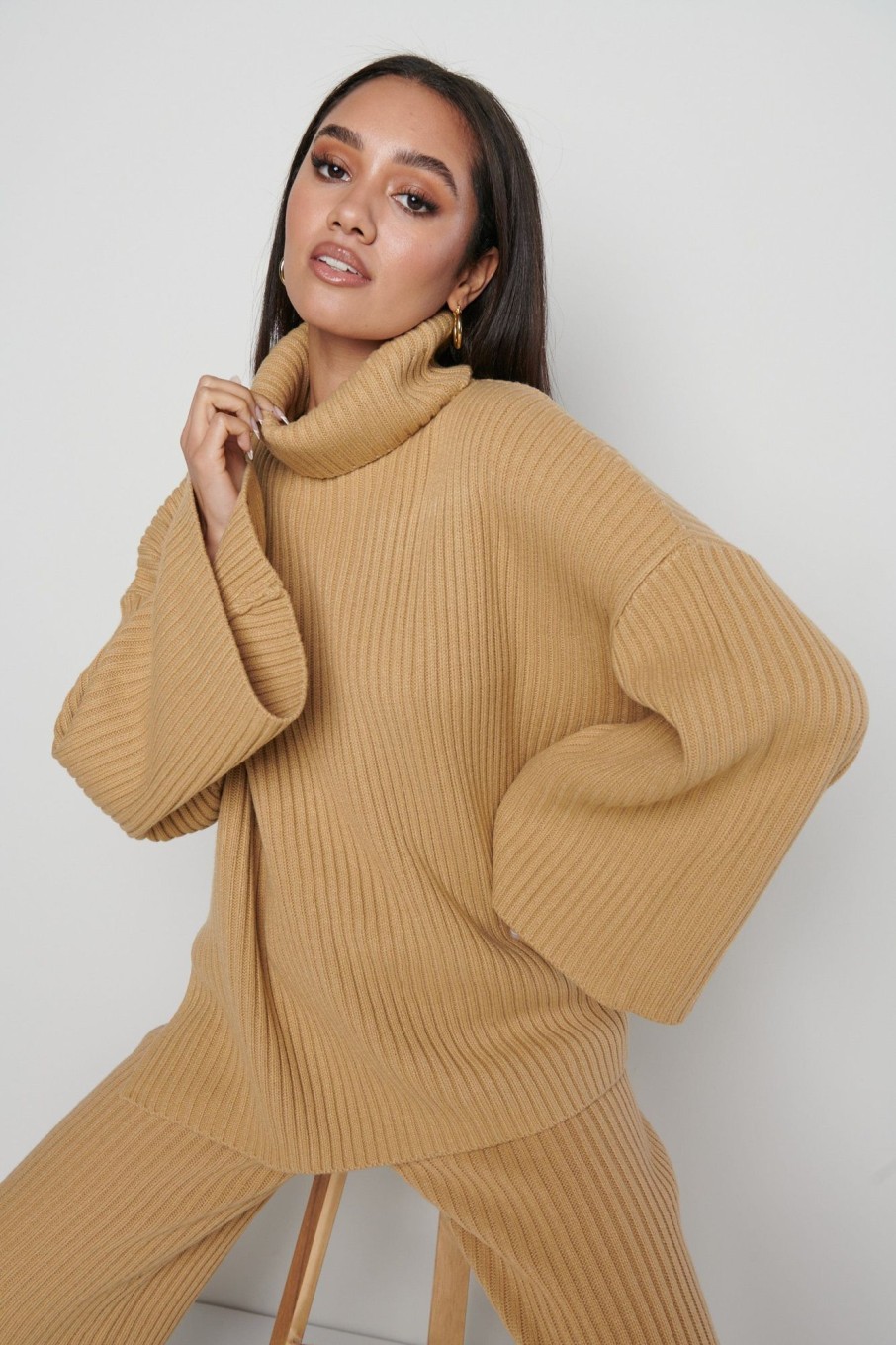 Clothing Pretty Lavish | Lina Ribbed Jumper Camel