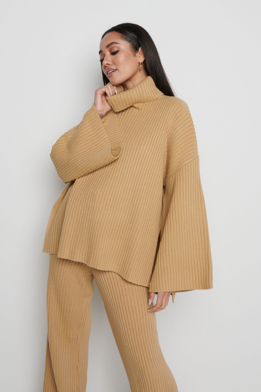 Clothing Pretty Lavish | Lina Ribbed Jumper Camel