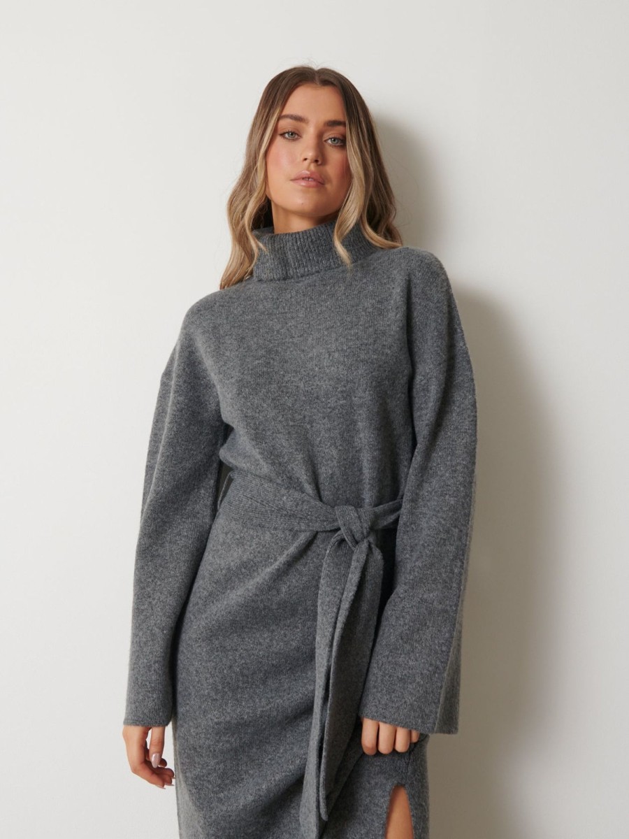 Clothing Pretty Lavish | Wrenley Midaxi Knit Dress Charcoal