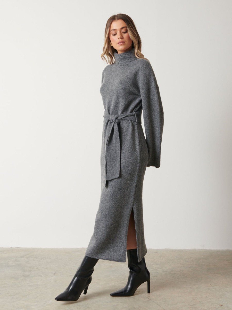 Clothing Pretty Lavish | Wrenley Midaxi Knit Dress Charcoal