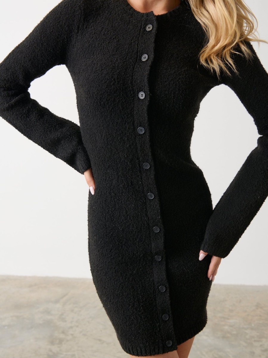 Clothing Pretty Lavish | Aida Mini Button Down Knit Dress Black