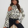 Clothing Pretty Lavish | Jett Asymmetric Blouse Monochrome Floral