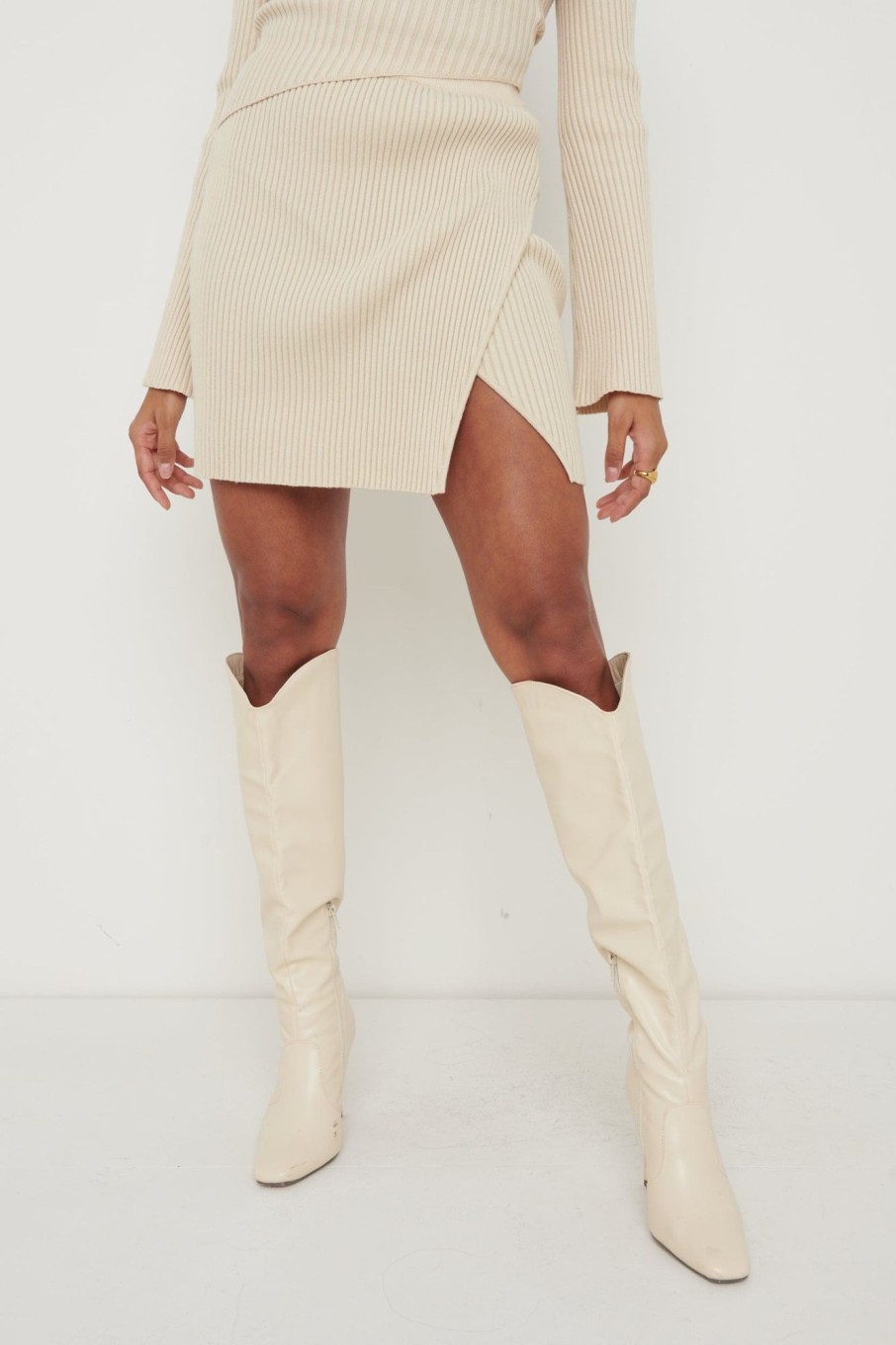 Clothing Pretty Lavish | Lakelyn Wrap Mini Knit Skirt Beige