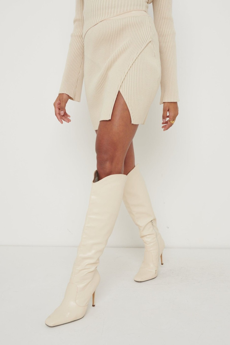 Clothing Pretty Lavish | Lakelyn Wrap Mini Knit Skirt Beige