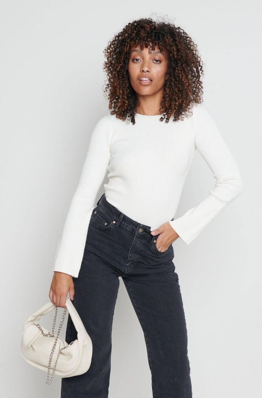 Clothing Pretty Lavish | Jayla Long Sleeve Knit Top Cream