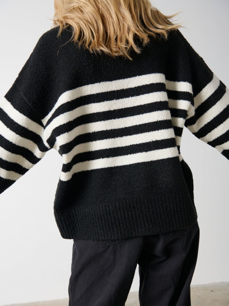 Clothing Pretty Lavish | Camille Oversized Striped Borg Jumper Black