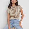 Clothing Pretty Lavish | Lilith Cropped Blouse Taupe