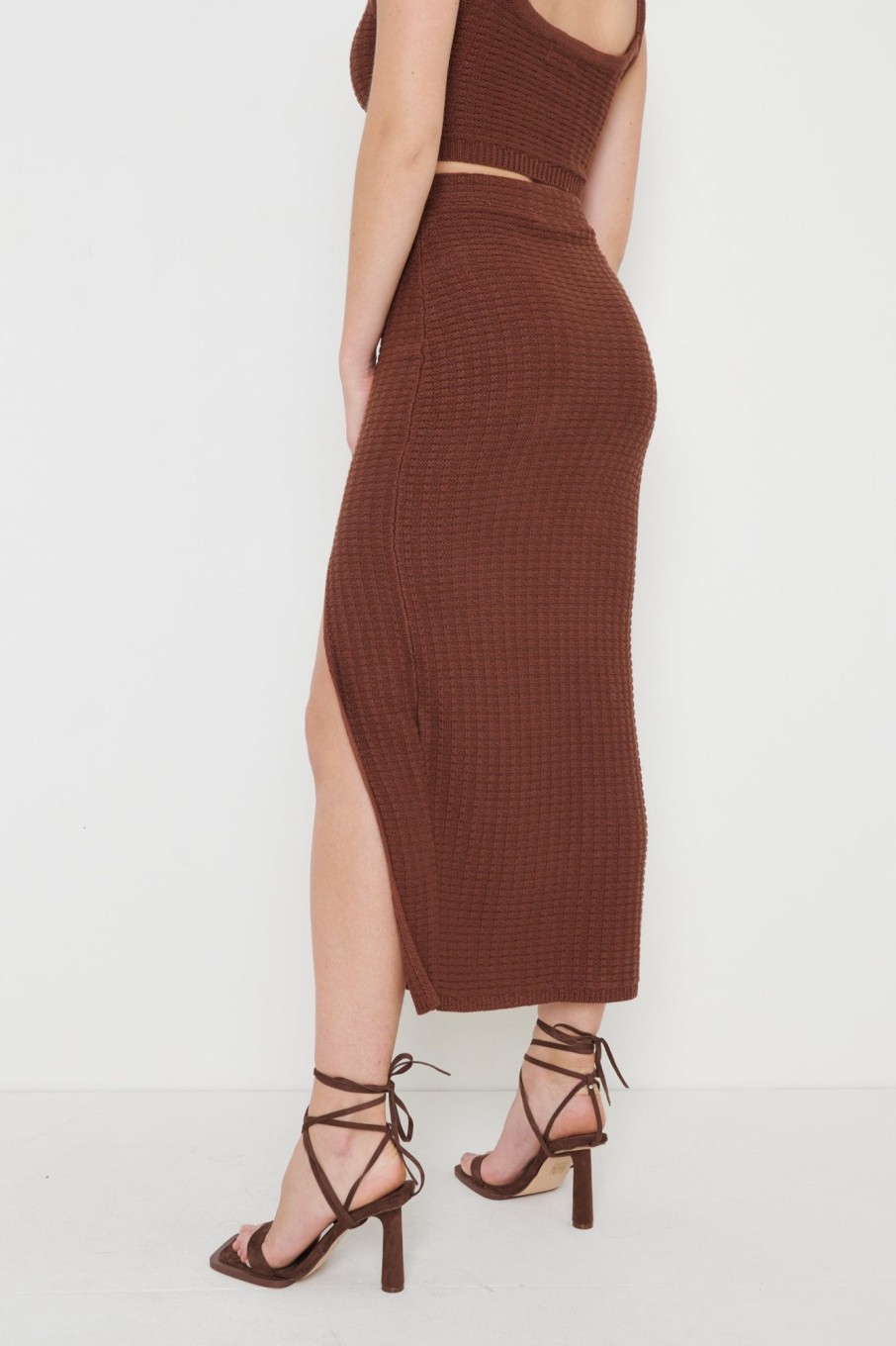 Clothing Pretty Lavish | Celine Crochet Knit Skirt Brown