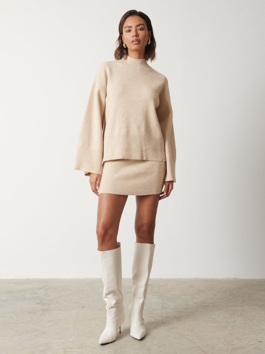 Clothing Pretty Lavish | Sloane A-Line Knit Mini Skirt Oatmeal