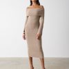 Clothing Pretty Lavish | Soreya Bardot Soft Knit Dress Brown