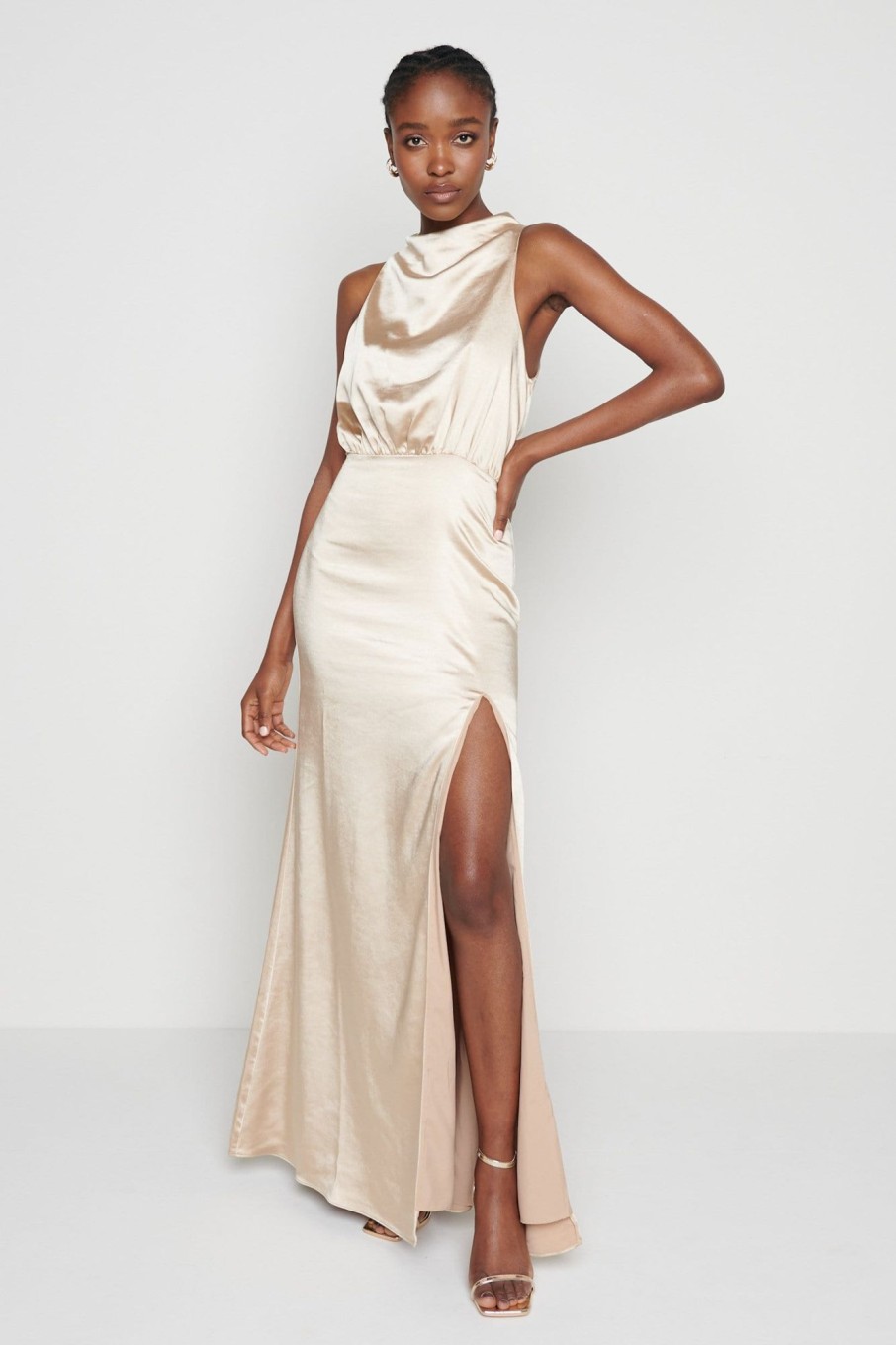 Clothing Pretty Lavish | Tabitha Funnel Neck Midaxi Dress Champagne