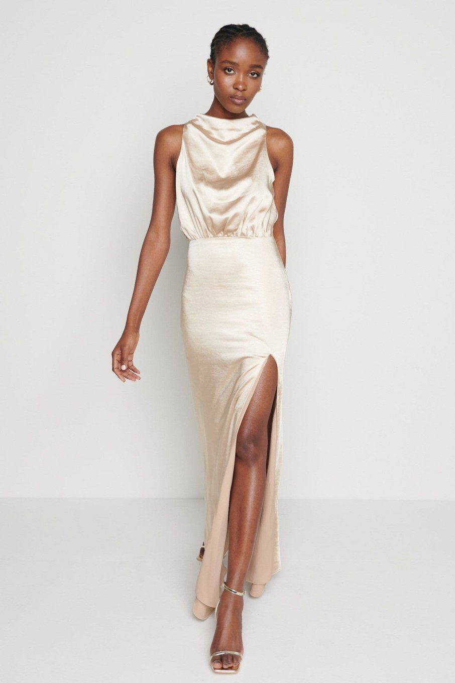 Clothing Pretty Lavish | Tabitha Funnel Neck Midaxi Dress Champagne