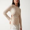 Clothing Pretty Lavish | Dahlia Cut Out Waist Knit Top Cream