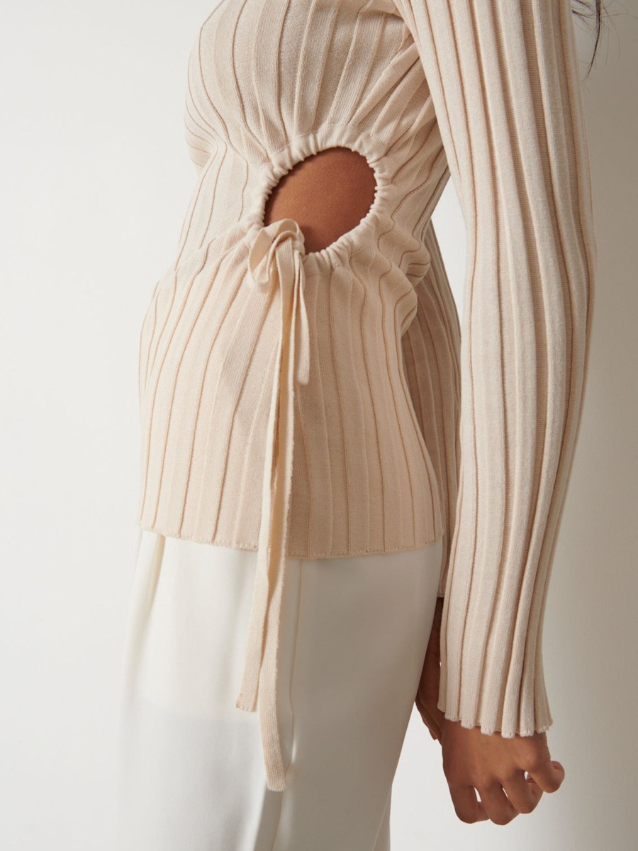 Clothing Pretty Lavish | Dahlia Cut Out Waist Knit Top Cream