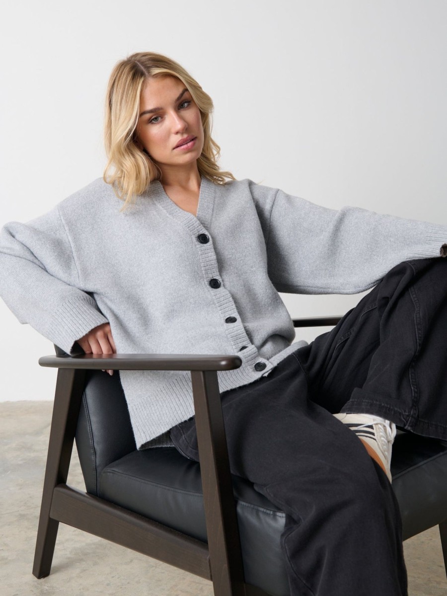 Clothing Pretty Lavish | Makai Oversized Cardigan Grey