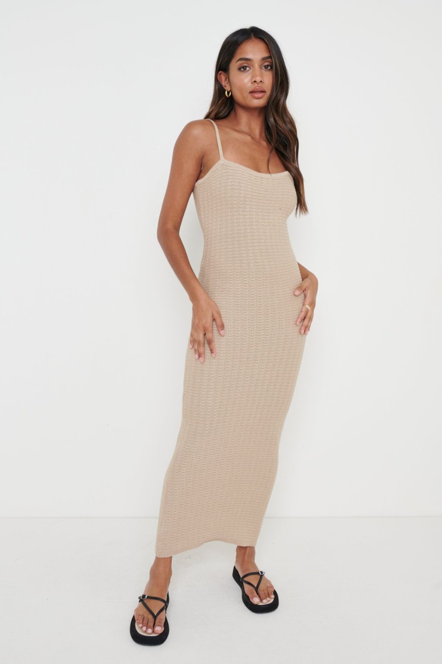 Clothing Pretty Lavish | Keisha Crochet Midaxi Dress Taupe