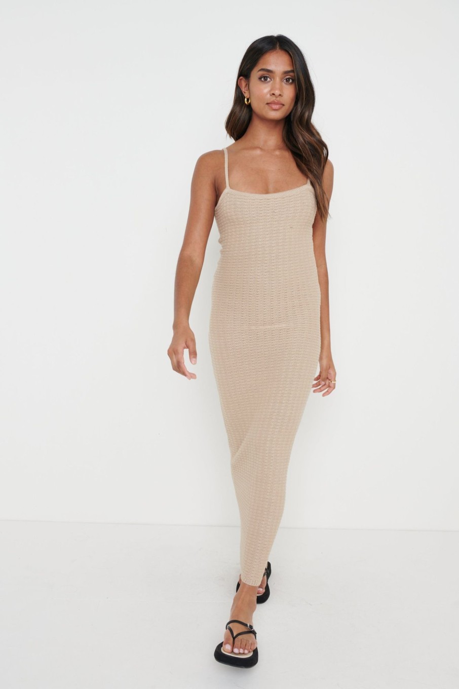 Clothing Pretty Lavish | Keisha Crochet Midaxi Dress Taupe