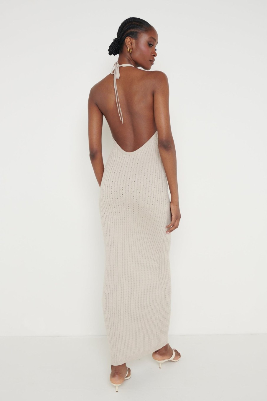 Clothing Pretty Lavish | Phoebe Halterneck Maxi Dress Taupe