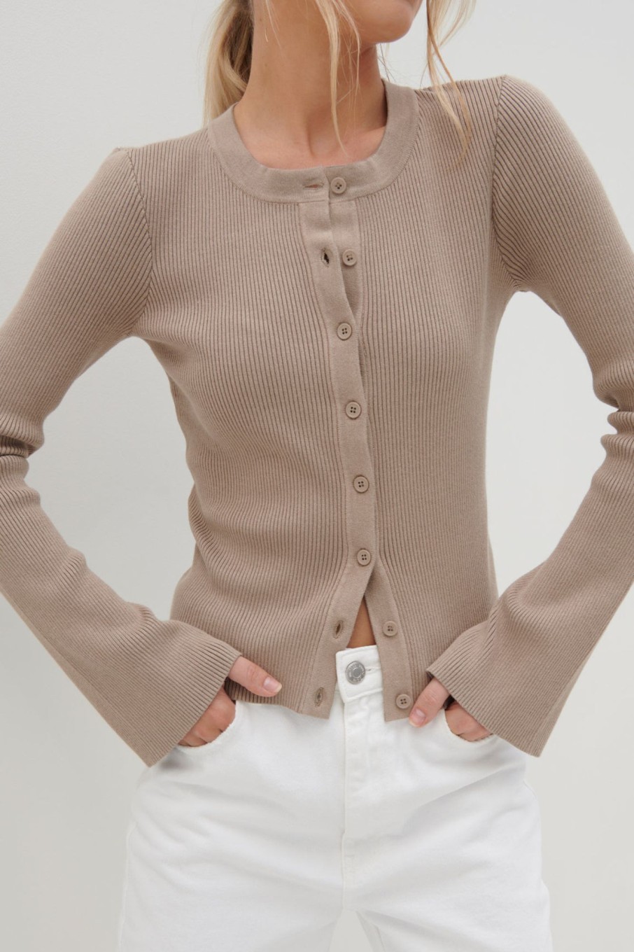 Clothing Pretty Lavish | Lacey Button Down Top Taupe