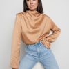 Clothing Pretty Lavish | Jayda Cowl Neck Blouse Brown