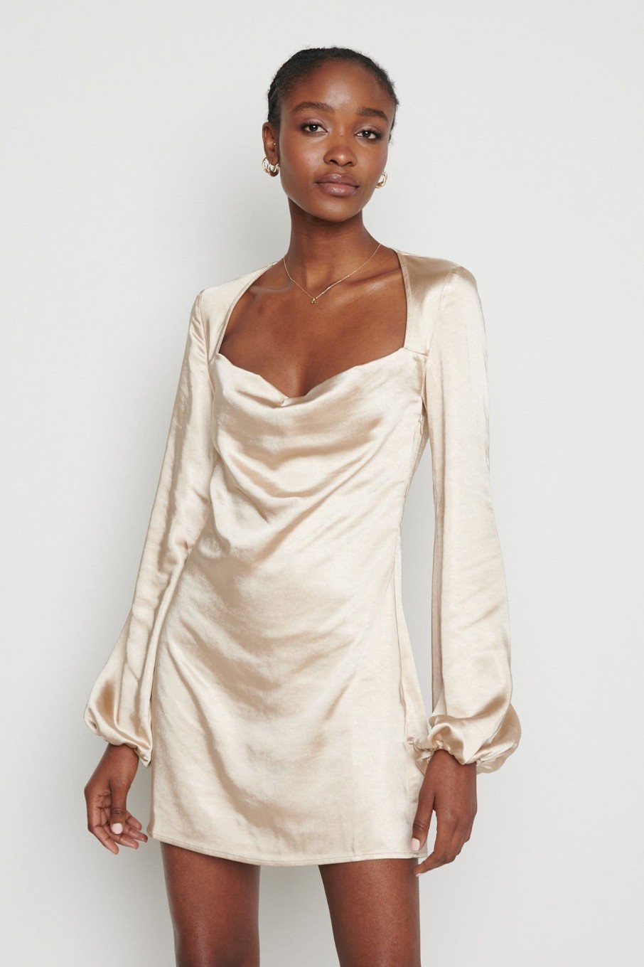 Clothing Pretty Lavish | Janis Mini Cowl Neck Dress Champagne