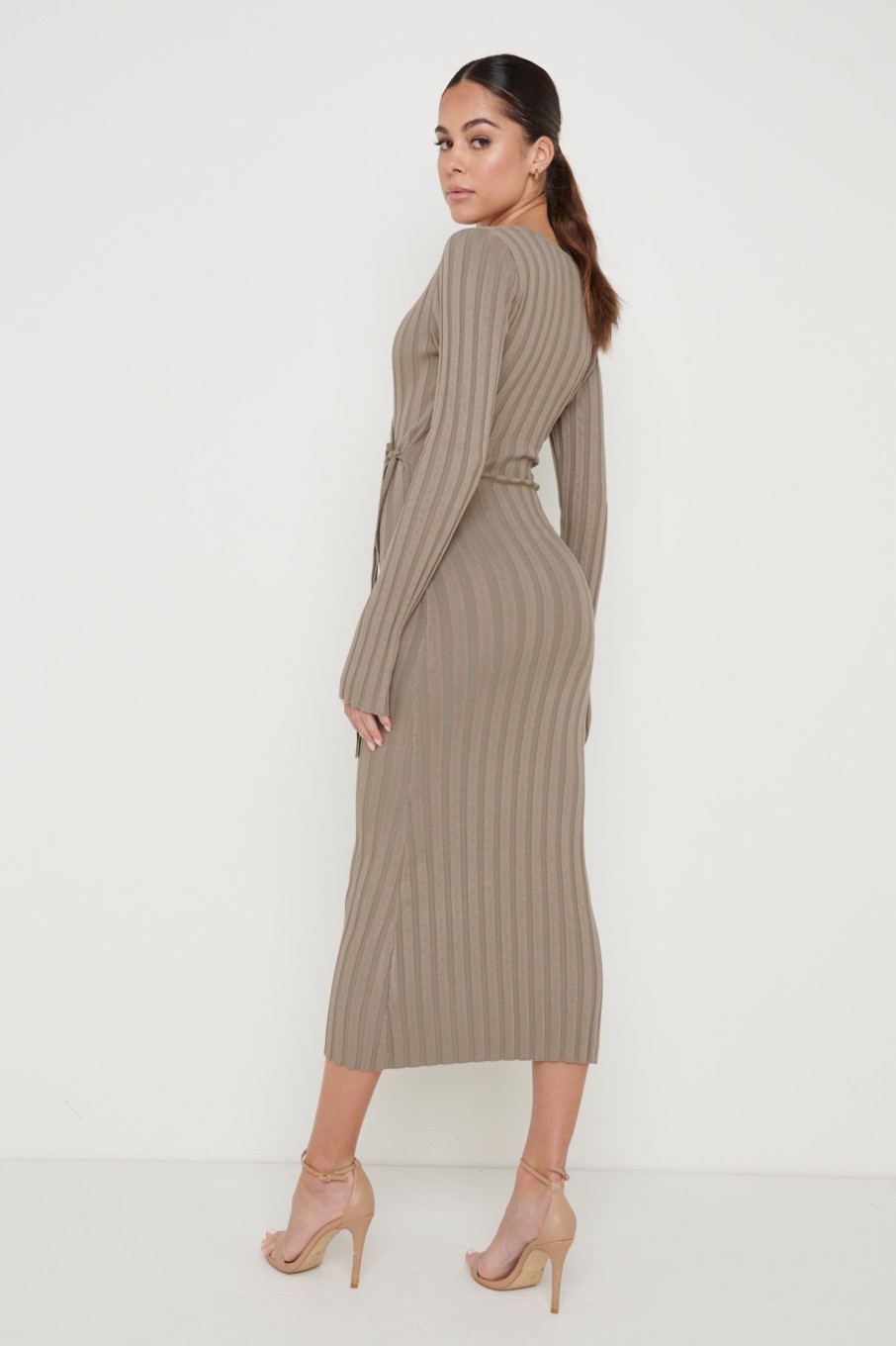 Clothing Pretty Lavish | Vinnie Wrap Tie Midaxi Dress Taupe