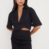 Clothing Pretty Lavish | Flynn Asymmetric Cropped Shirt Black