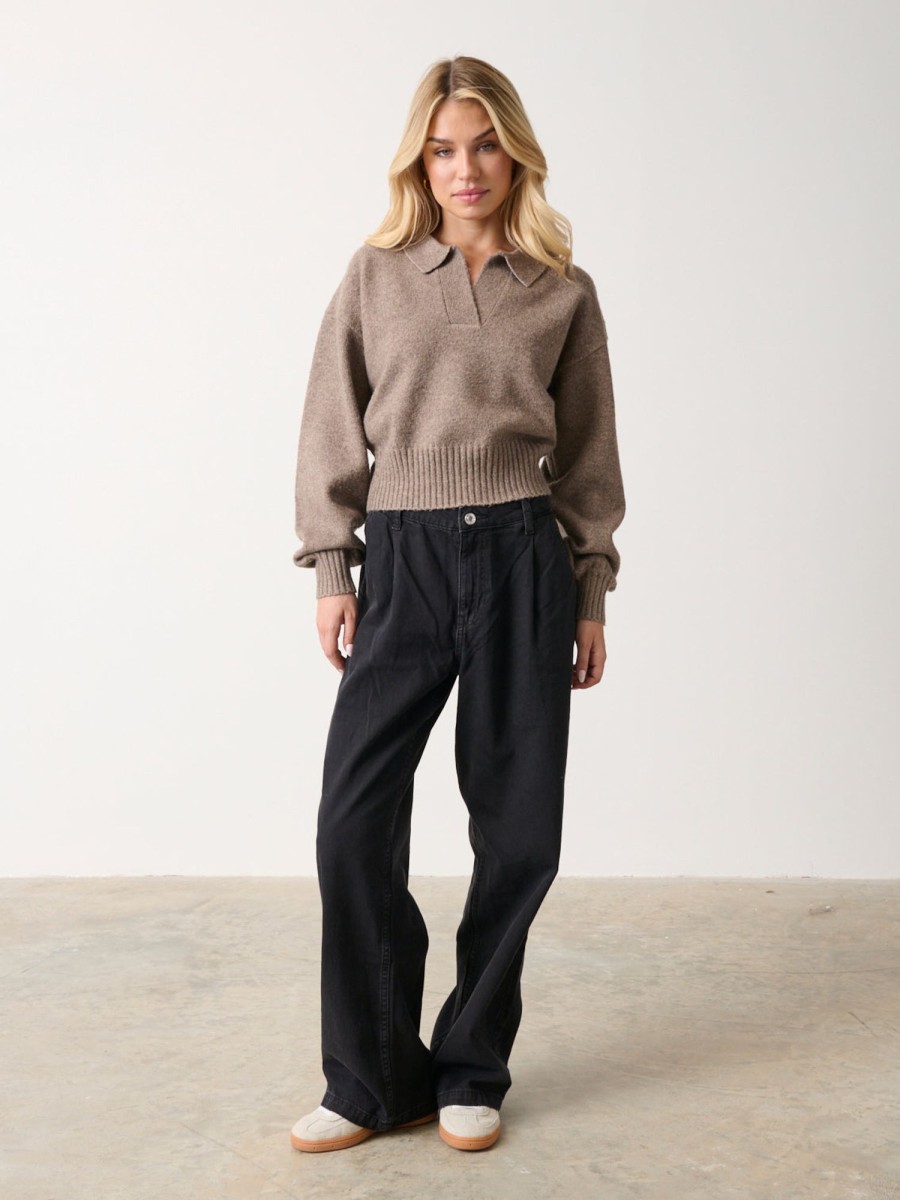 Clothing Pretty Lavish | Cruz Cropped Jumper Brown