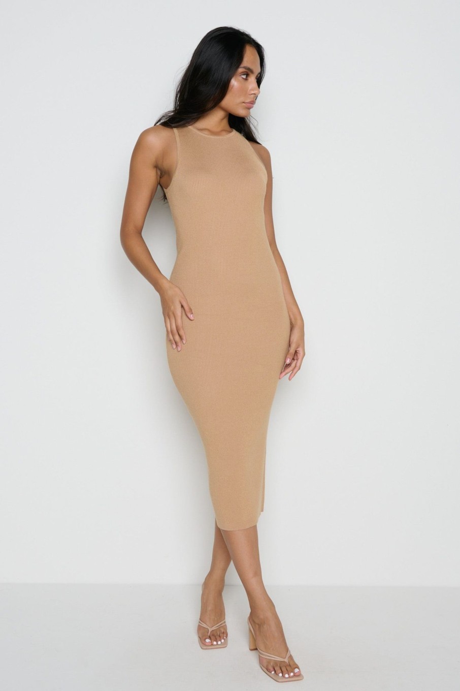 Clothing Pretty Lavish | Billie Ribbed Racer Dress Camel