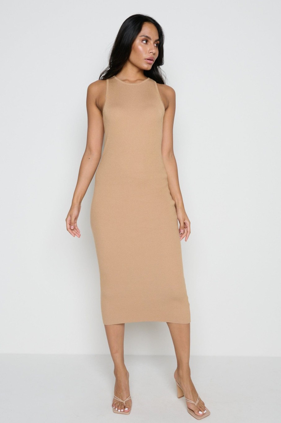 Clothing Pretty Lavish | Billie Ribbed Racer Dress Camel