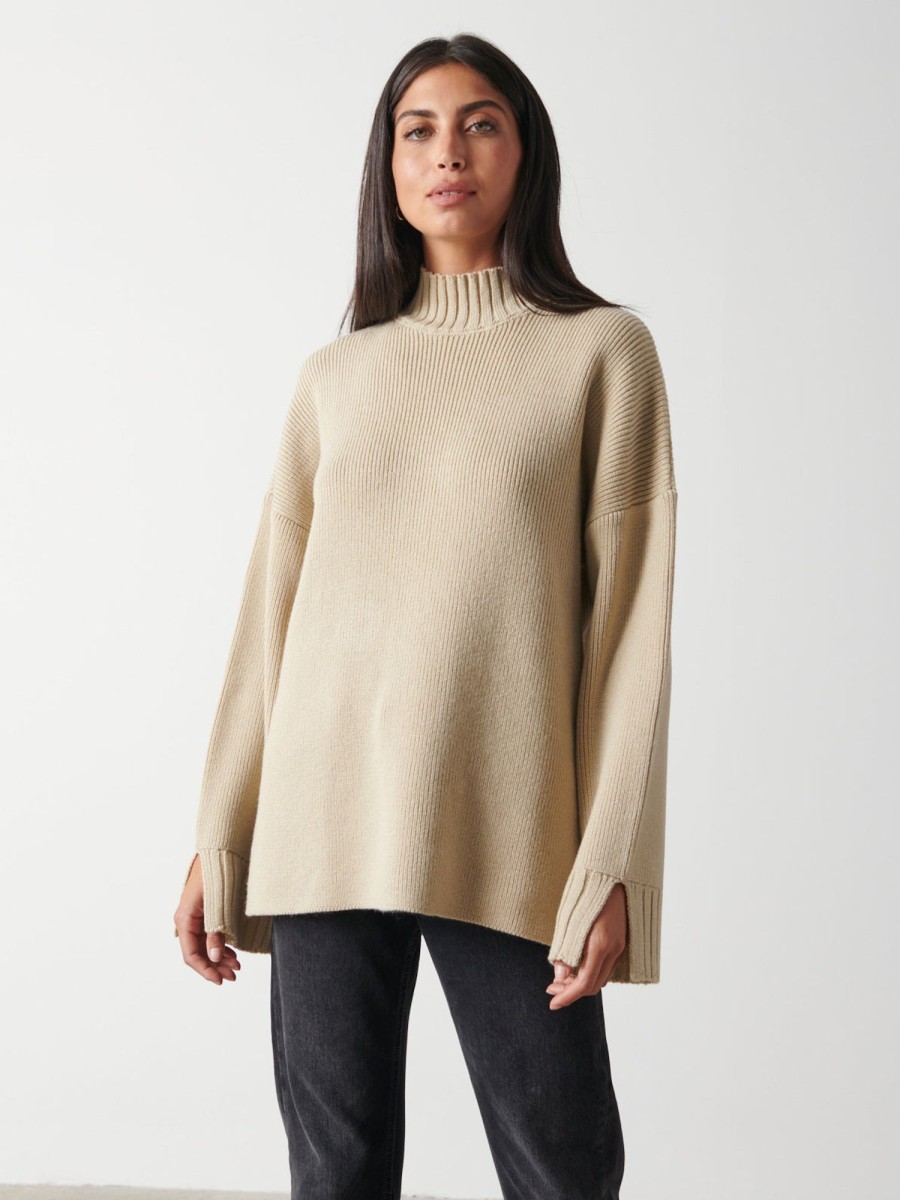 Clothing Pretty Lavish | Amory Grown Neck Knit Jumper Beige