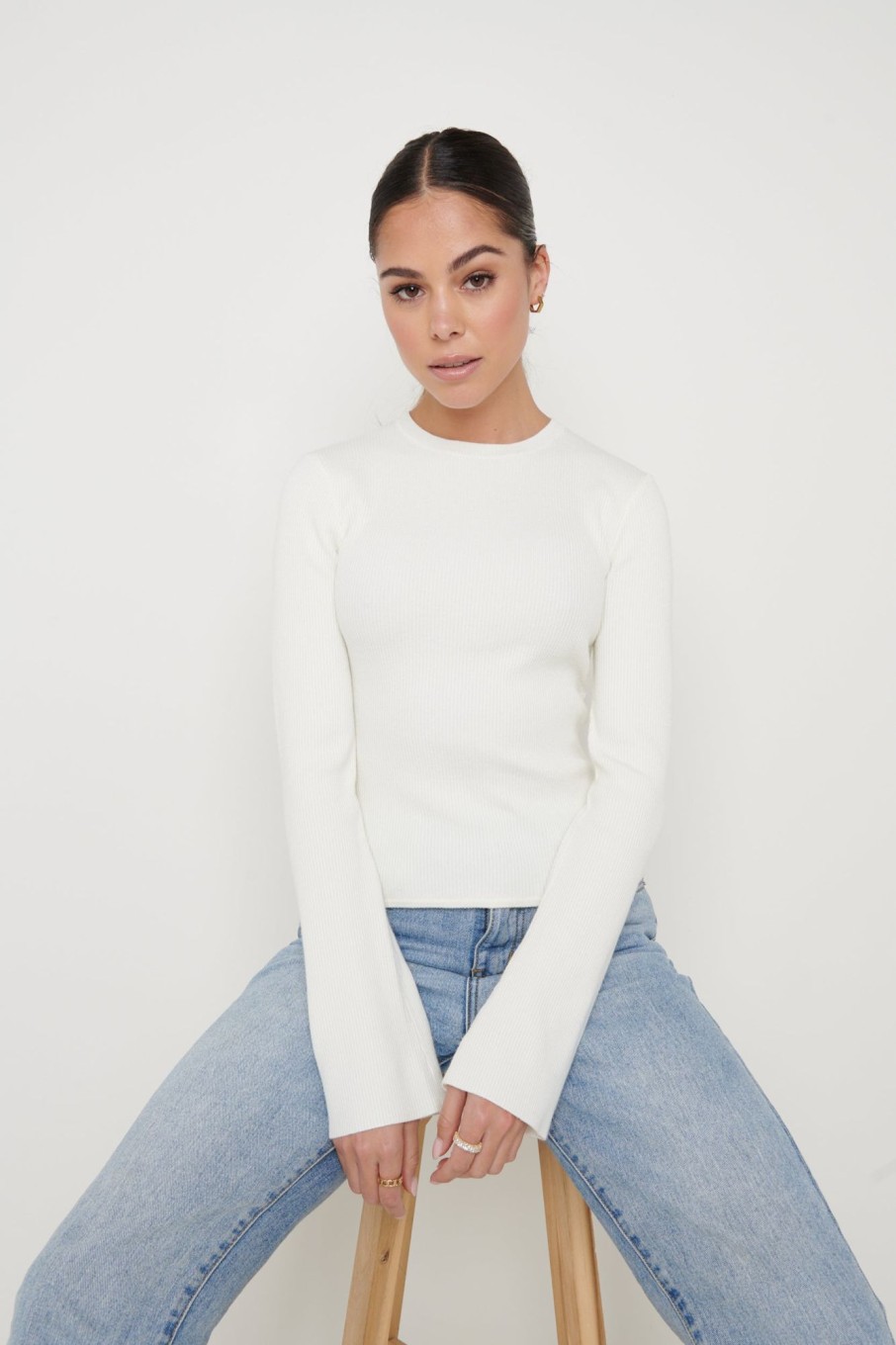 Clothing Pretty Lavish | Jayla Tie Back Knit Top Cream