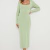 Clothing Pretty Lavish | Sienna Square Neck Knit Dress Green