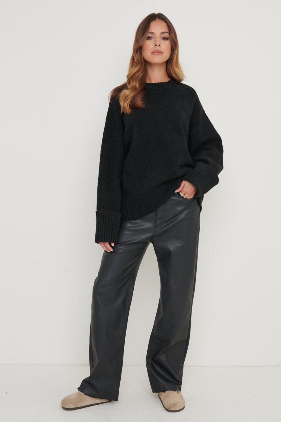 Clothing Pretty Lavish | Camille Oversized Borg Jumper Black